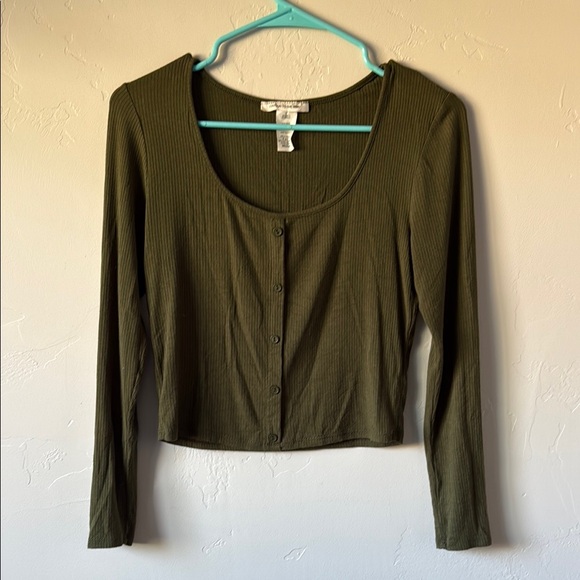 Caution To The Wind Forest Green Ribbed Top - Picture 1 of 3
